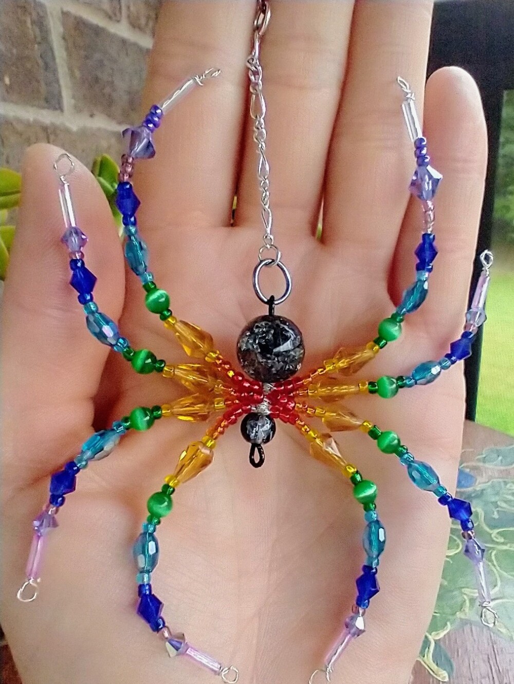 Hand Crafted • Multicolor Beaded Spider Pendant Necklace